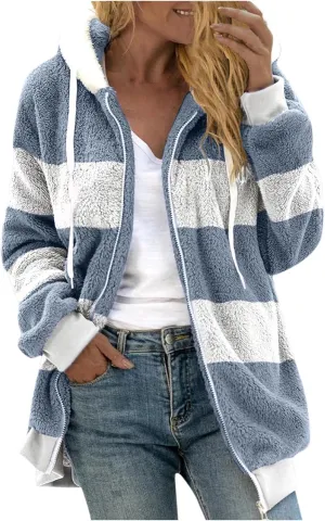 Ceboyel Teddy Coat For Women Hooded Fuzzy Sherpa Jacket Fleece Drawstring Zip Up Hoodie 2023 Trendy Winter Outerwear Clothes