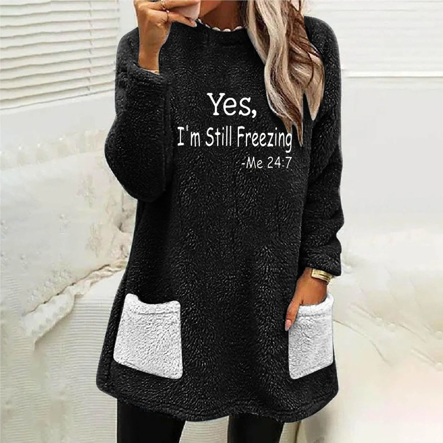 Ceboyel Womens Fleece Lined Sweatshirts Sherpa Fuzzy Sweater Long Sleeve Cute Tops Pullover Warm Winter Trendy Clothing