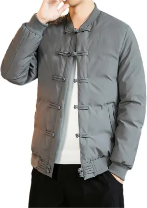 Chinese Style Parka Men's Retro Chinese Knot Buttons Vintage Coats Male Warm Cotton-Padded Autumn Winter Men Jacket