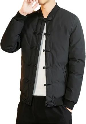 Chinese Style Parka Men's Retro Chinese Knot Buttons Vintage Coats Male Warm Cotton-Padded Autumn Winter Men Jacket