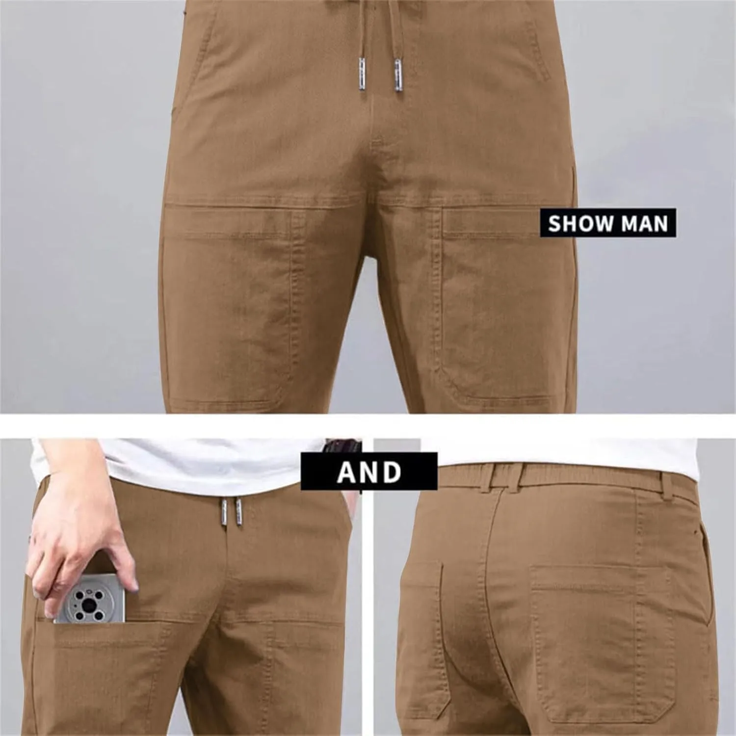 Chinos Pants Men, Stretch Active Chino Pants Slim Fit Mens Slacks Tapered Pants Twill Cargo Casual Pants Golf Jogger