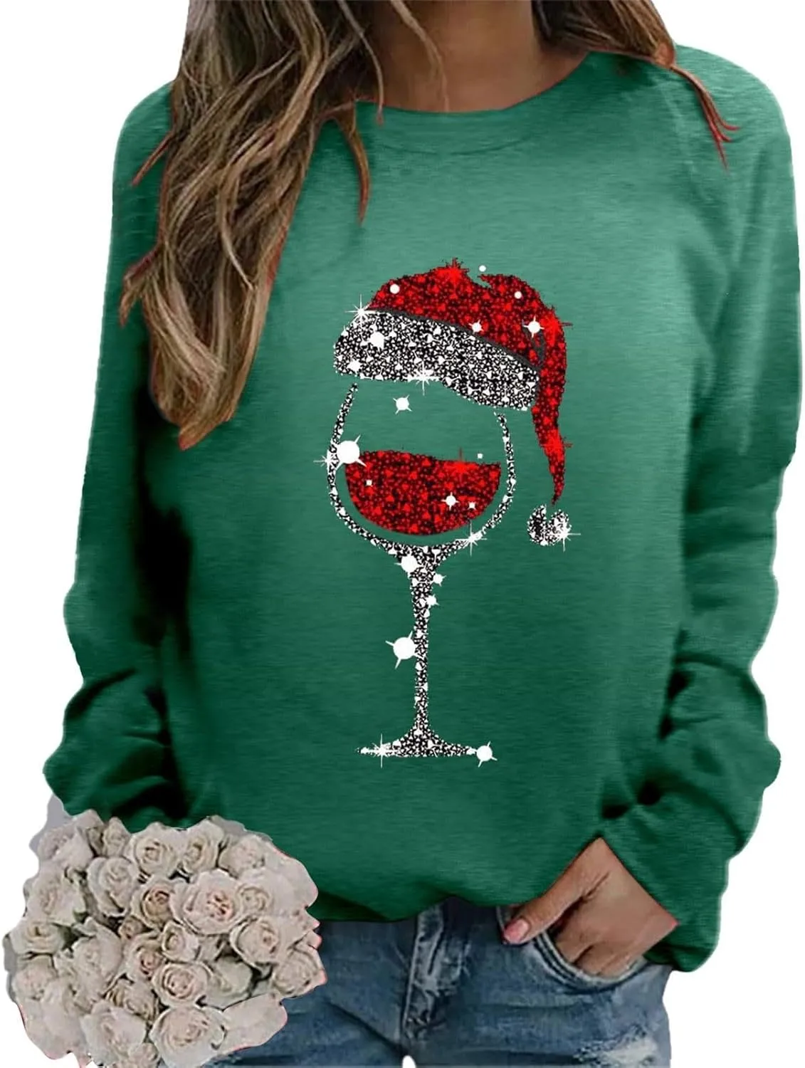 Christmas Sweatshirts for Women Oversized Graphic Pullover Long Sleeve Fleece Lined Shirt Winter Crewneck Sweatshirt