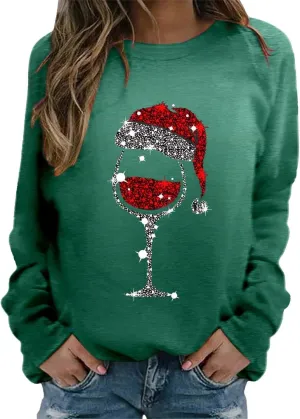 Christmas Sweatshirts for Women Oversized Graphic Pullover Long Sleeve Fleece Lined Shirt Winter Crewneck Sweatshirt