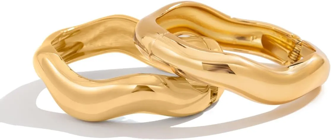 Chunky Gold Bangle for Women Thick Stack Statement Cuff Bracelets 18K Gold Plated Twisted Statement Bangle Irregular Minimalist Open Bracelet Fashion Cute Jewelry