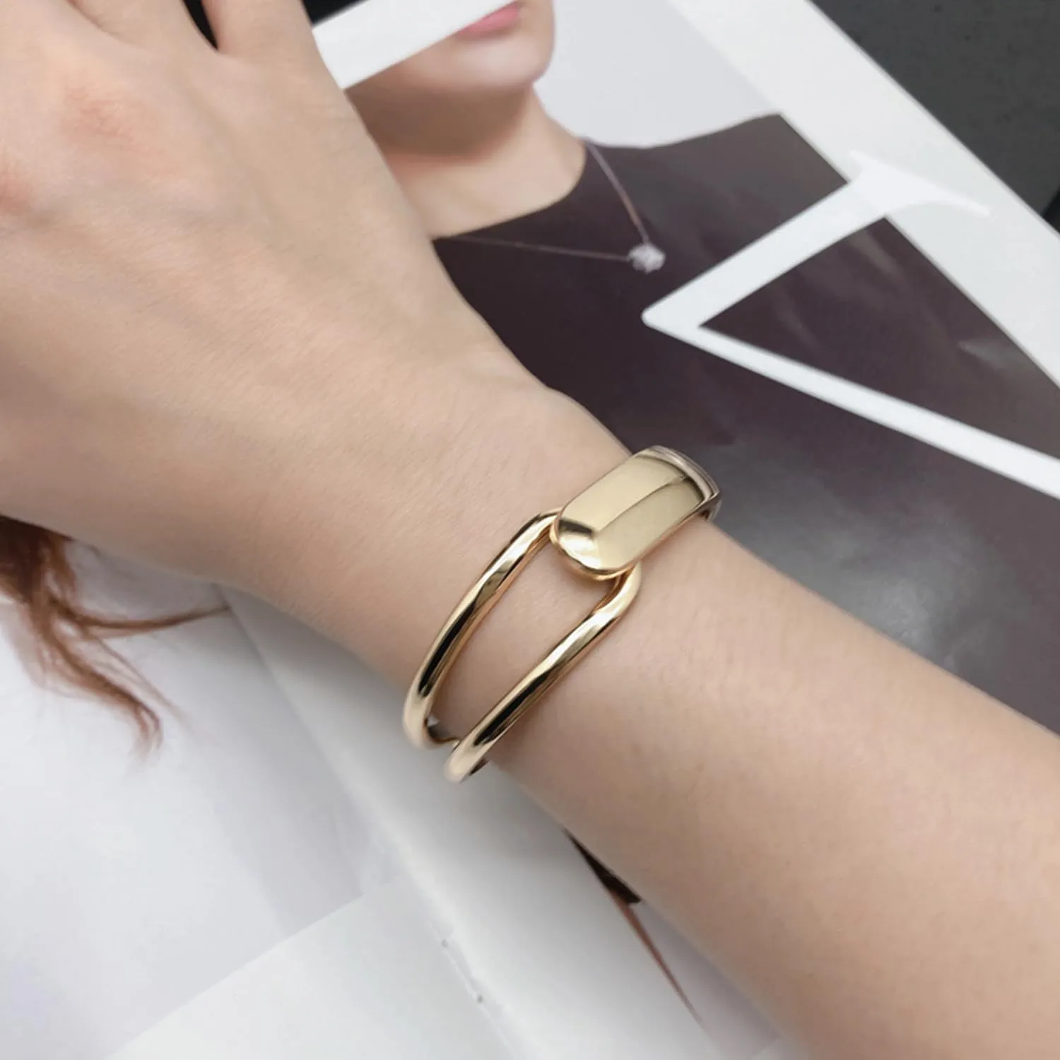 Chunky Gold Bracelet - Tear Drop & Cuff Bracelet - Polished Twisted Hinged Bangle - Wide Wrist Cuff - Irregular Twisted Bangles for Women