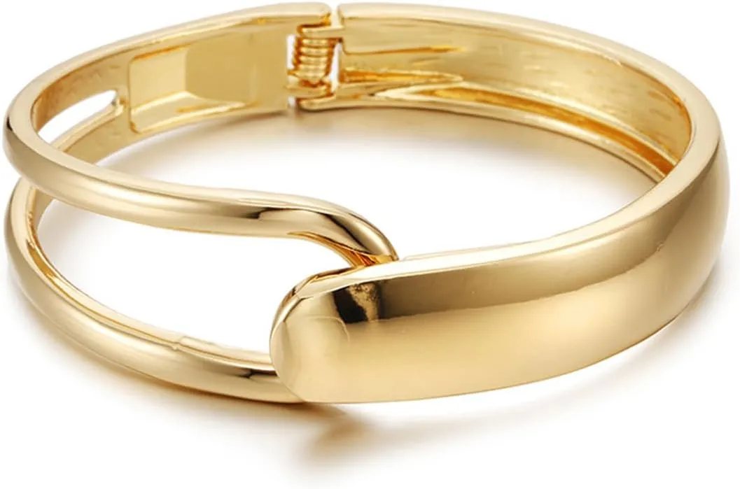 Chunky Gold Bracelet - Tear Drop & Cuff Bracelet - Polished Twisted Hinged Bangle - Wide Wrist Cuff - Irregular Twisted Bangles for Women