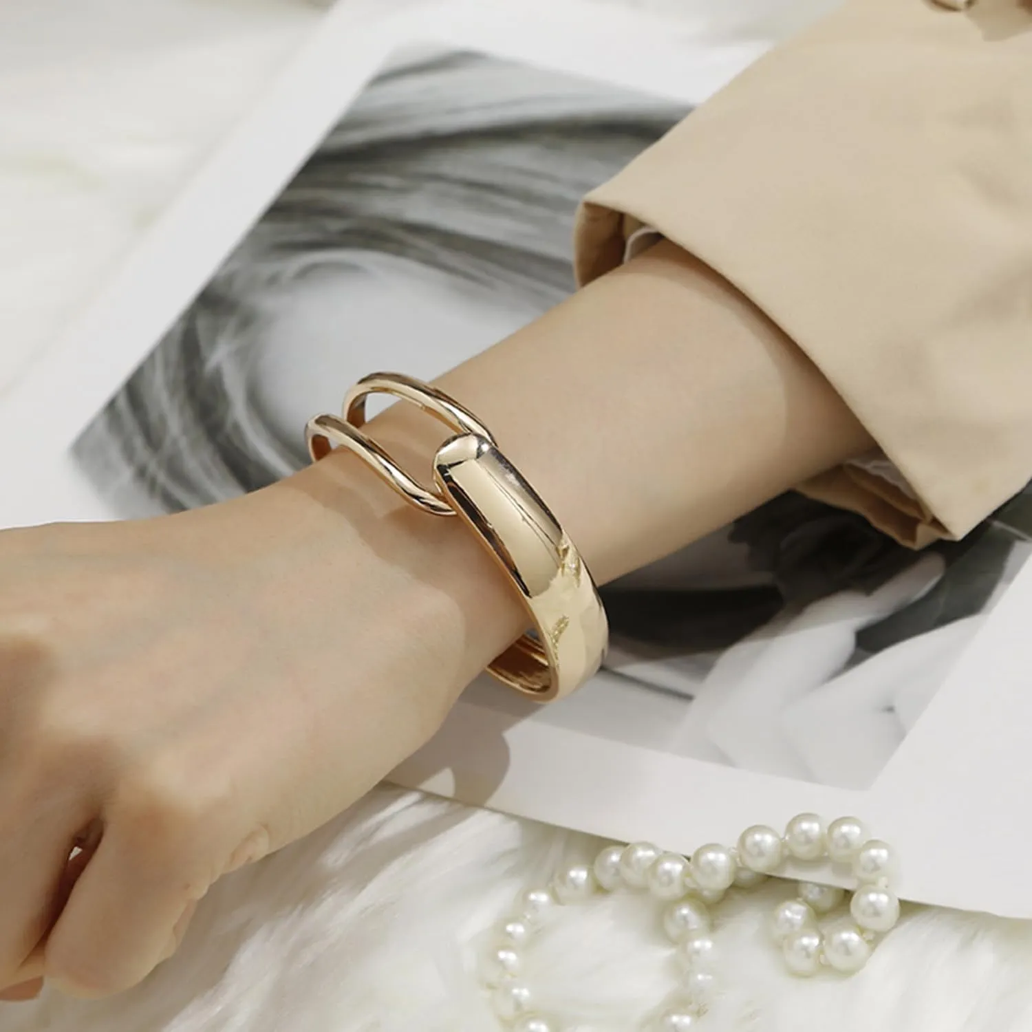 Chunky Gold Bracelet - Tear Drop & Cuff Bracelet - Polished Twisted Hinged Bangle - Wide Wrist Cuff - Irregular Twisted Bangles for Women