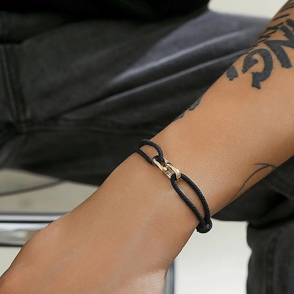 Chunky Gold Hiphop Bracelets for Women Men, Adjustable Black Rope Braided Bangles Twisted Knot Bracelets Minimalist Jewelry Accessories Gifts