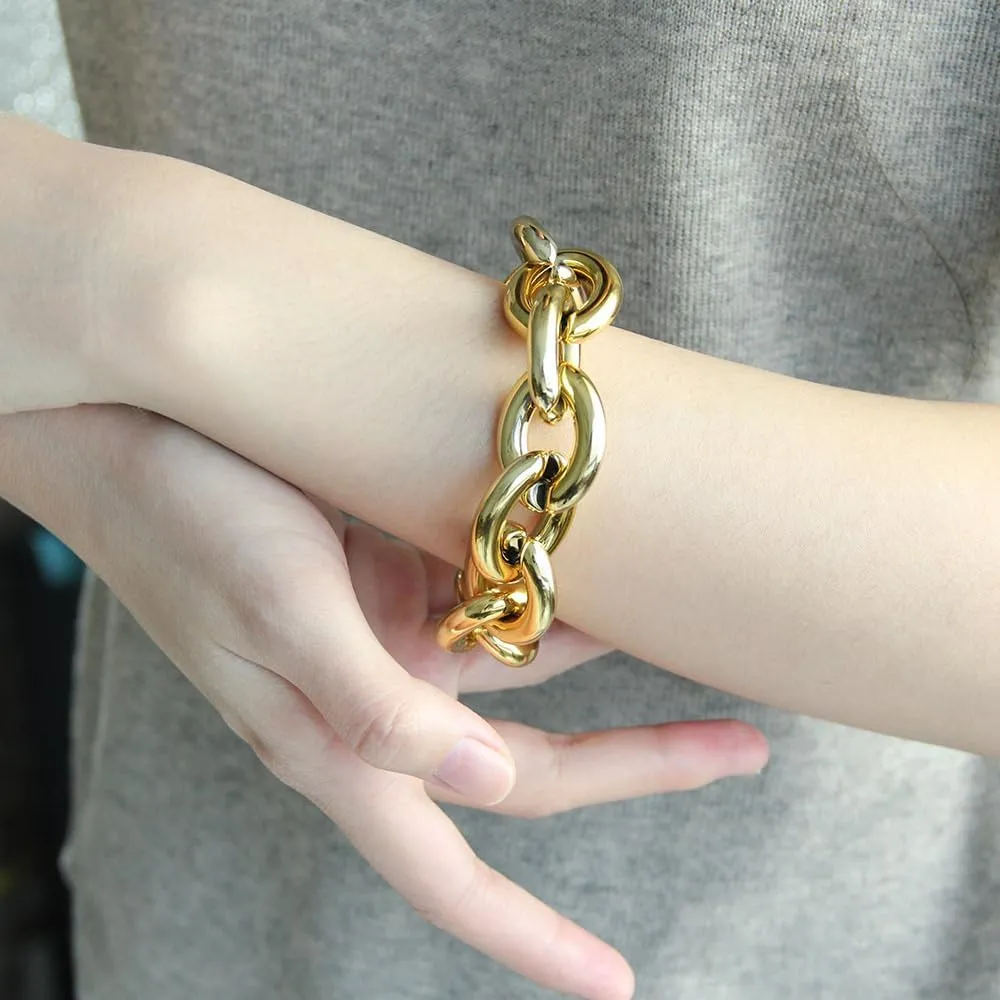 Chunky Gold Link Chain Bracelets for Women Men Sparkle Large Paperclip Chains Bracelet Twisted Rope Bracelet Summer Surfer Waterproof Jewelry