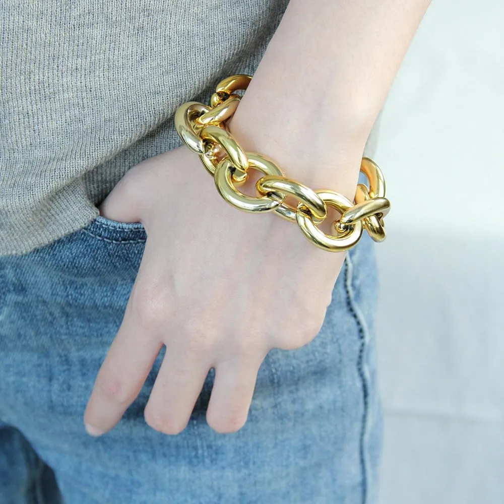 Chunky Gold Link Chain Bracelets for Women Men Sparkle Large Paperclip Chains Bracelet Twisted Rope Bracelet Summer Surfer Waterproof Jewelry