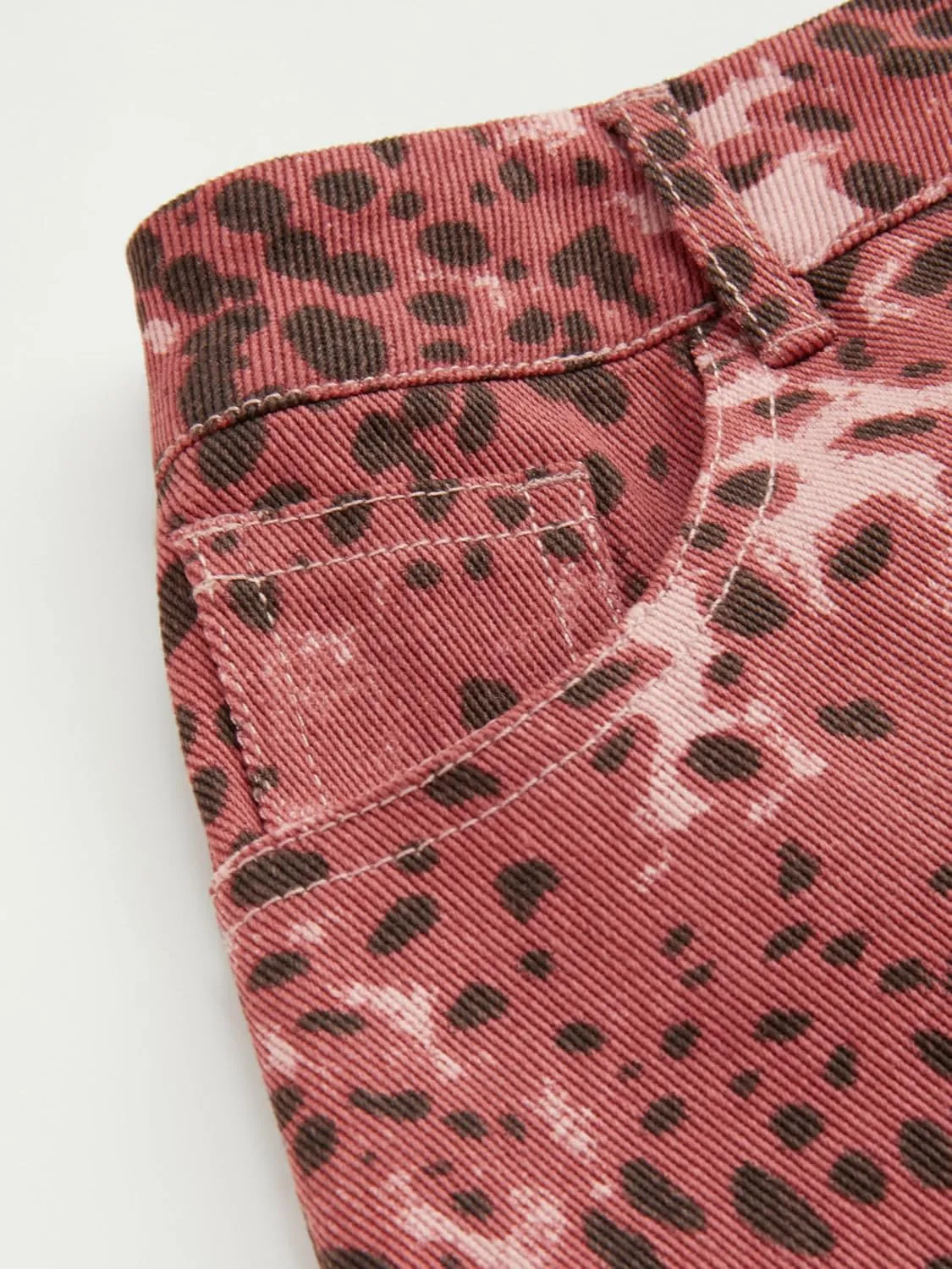 CIDER Denim Mid Waist Leopard Wide Leg Pants
