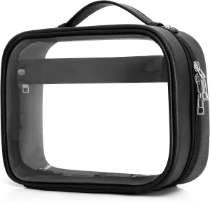 Clear Traveling Toiletry Bag TSA Approved large clear cosmetics case Travel makeup bag Organizer with Zipper for Women (Z/Black, M)