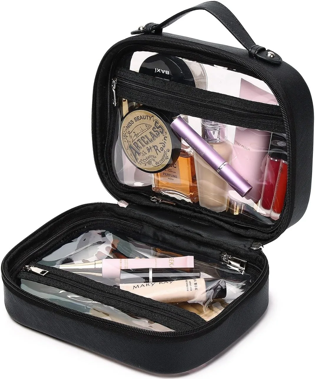 Clear Traveling Toiletry Bag TSA Approved large clear cosmetics case Travel makeup bag Organizer with Zipper for Women (Z/Black, M)