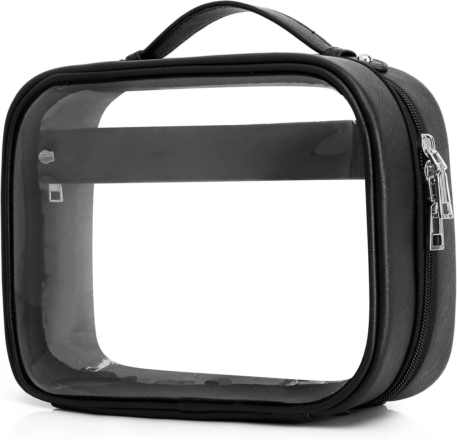 Clear Traveling Toiletry Bag TSA Approved large clear cosmetics case Travel makeup bag Organizer with Zipper for Women (Z/Black, M)