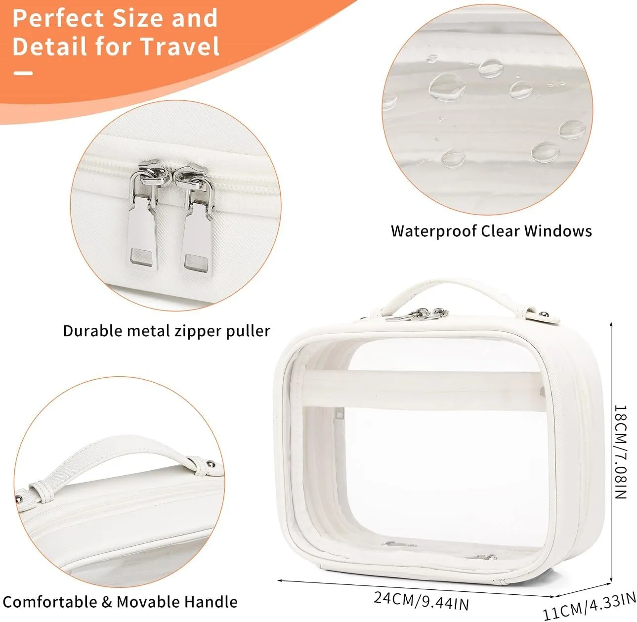 Clear Traveling Toiletry Bag TSA Approved large clear cosmetics case Travel makeup bag Organizer with Zipper for Women (Z/White, M)
