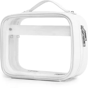 Clear Traveling Toiletry Bag TSA Approved large clear cosmetics case Travel makeup bag Organizer with Zipper for Women (Z/White, M)