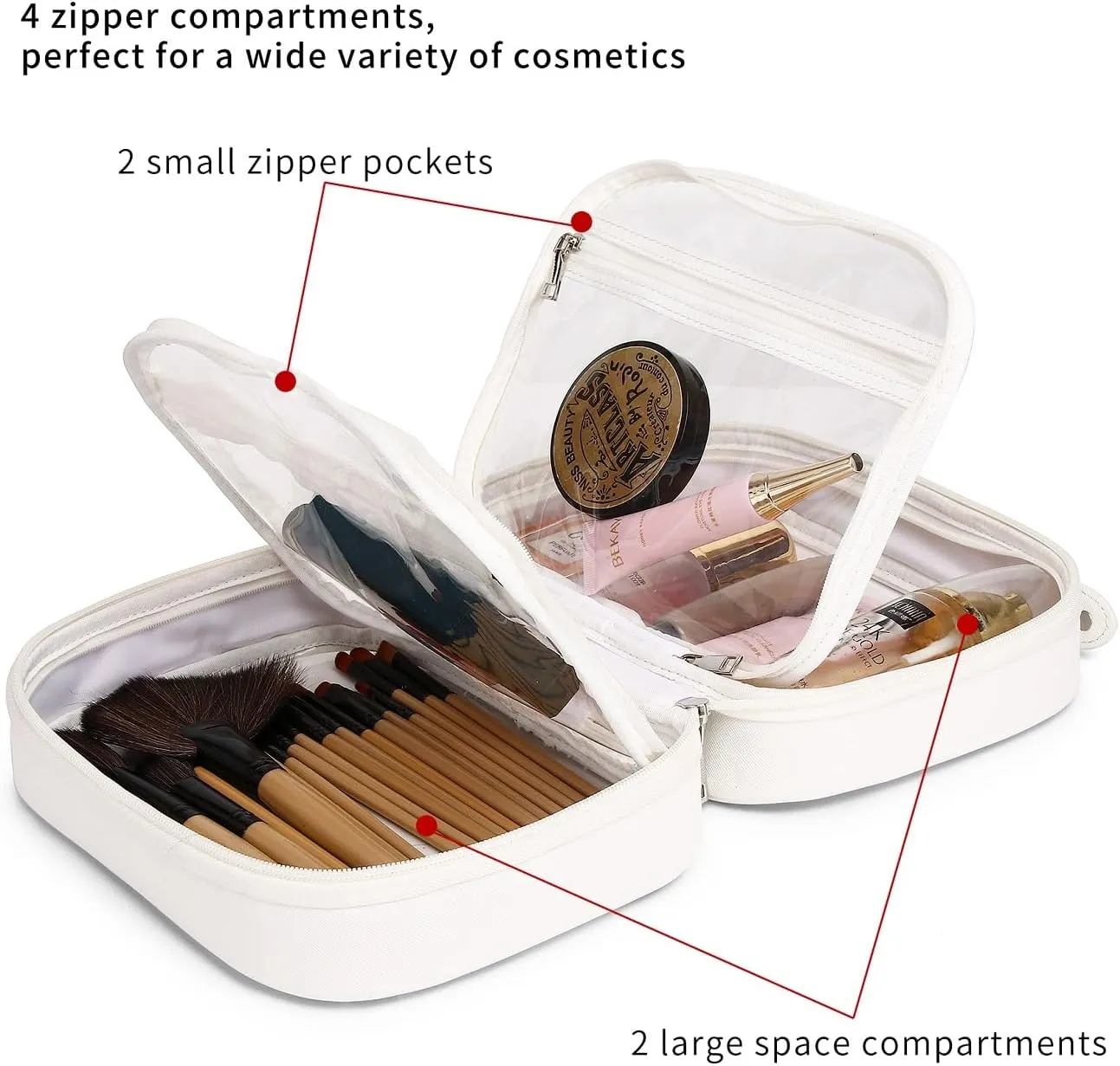 Clear Traveling Toiletry Bag TSA Approved large clear cosmetics case Travel makeup bag Organizer with Zipper for Women (Z/White, M)