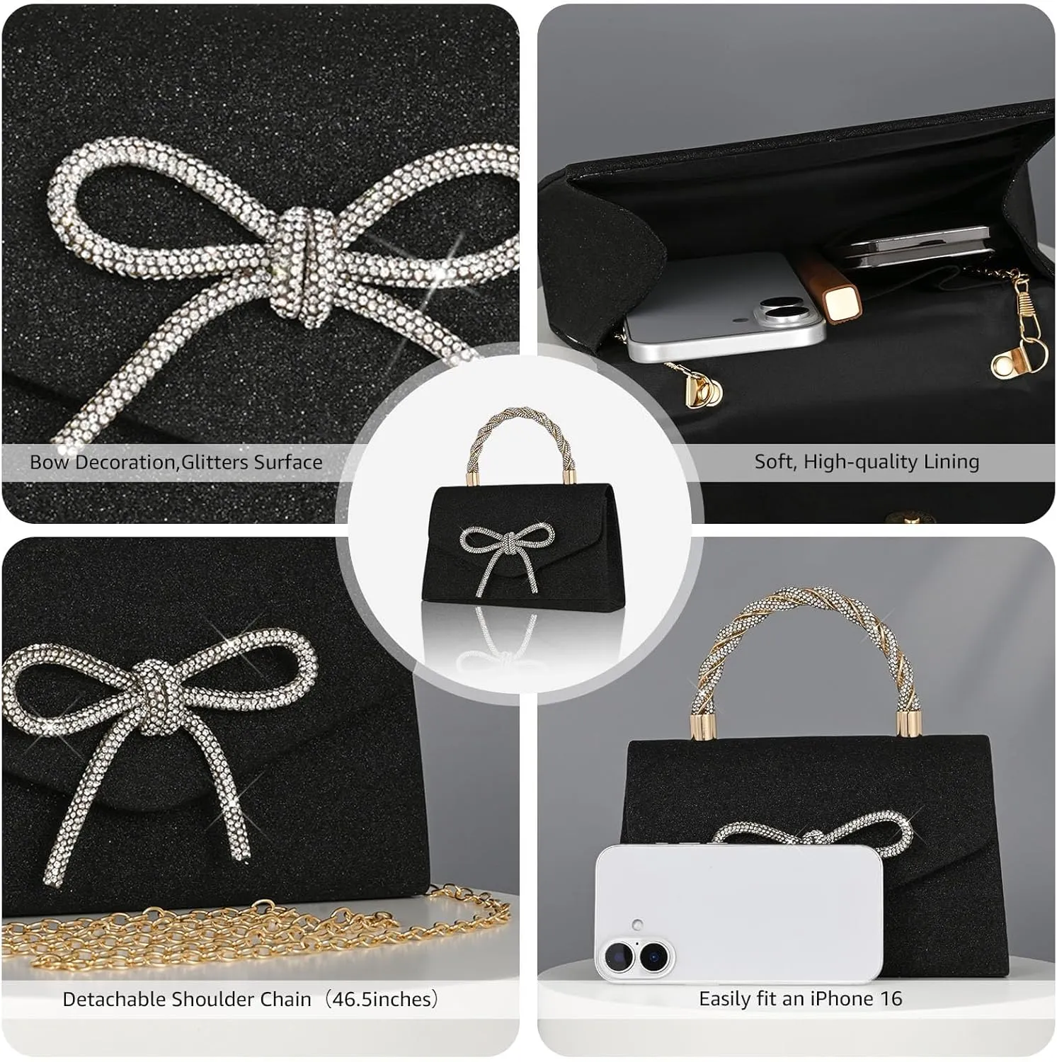 Clutch Purses for Women Formal Evening Bag Handbags for Wedding Party Sparkly Cocktail Clutch Crossbody Shoulder Bag