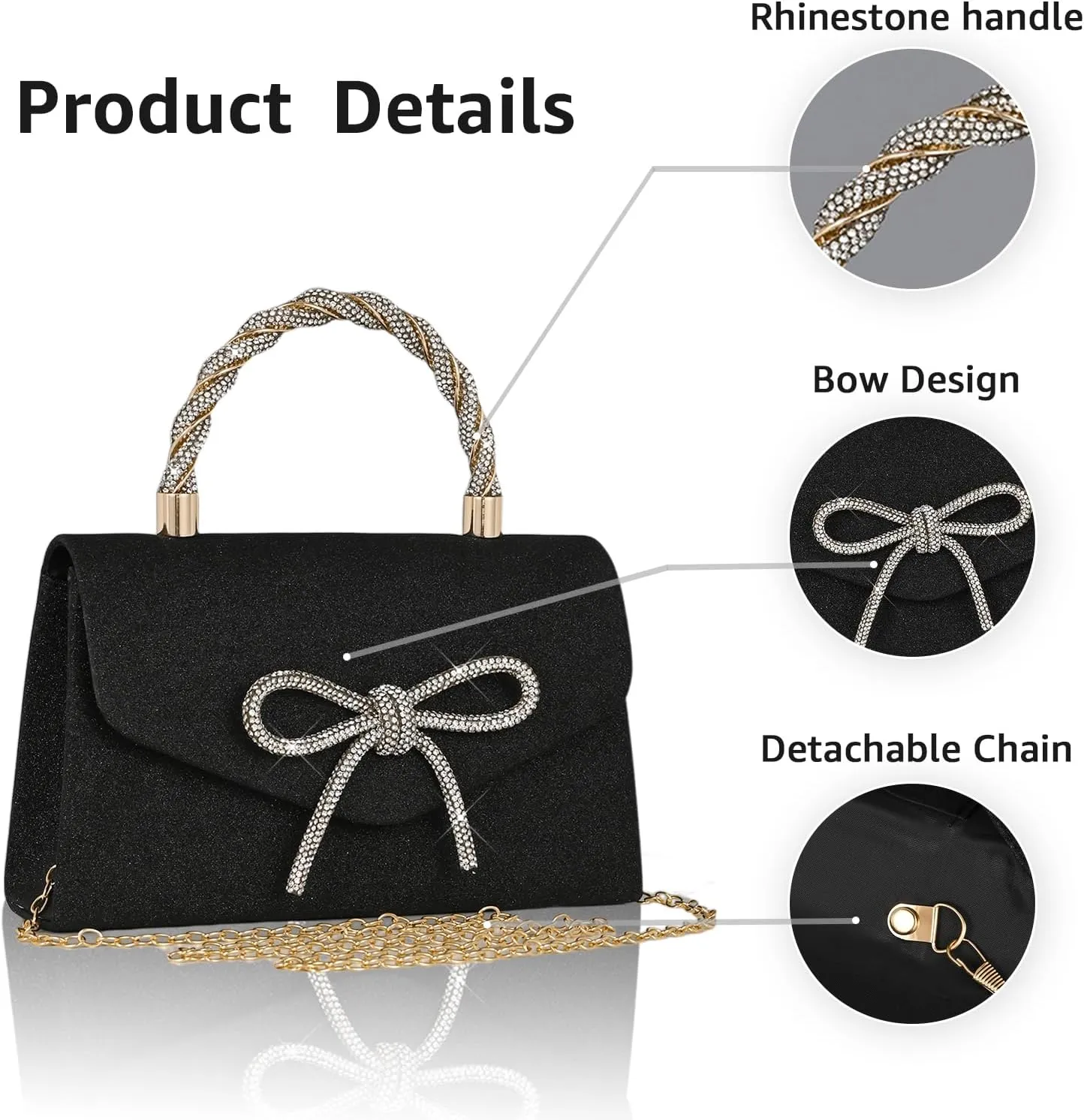 Clutch Purses for Women Formal Evening Bag Handbags for Wedding Party Sparkly Cocktail Clutch Crossbody Shoulder Bag