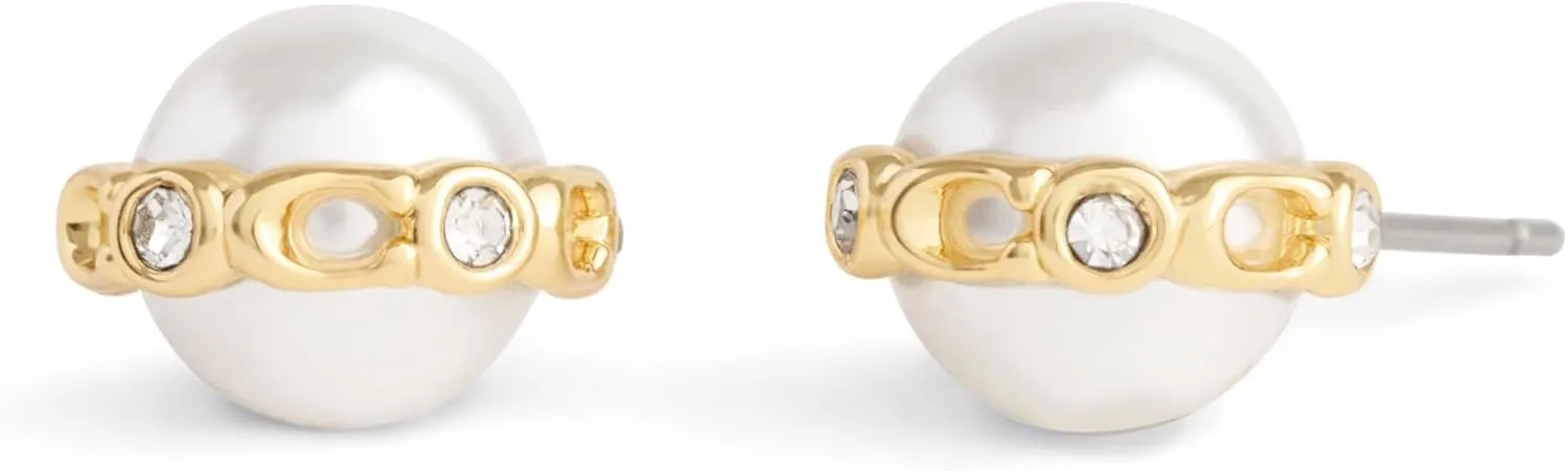 COACH Women's Vintage Charms Signature Pearl Stud Earrings