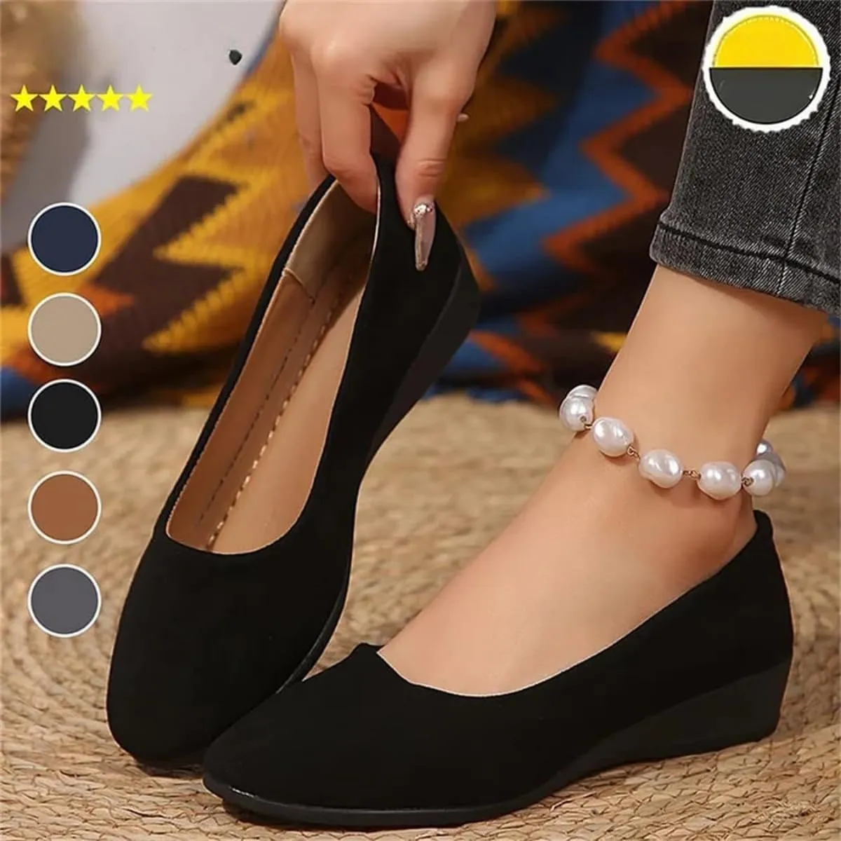 Comfortable, Lightweight, Anti-Slip, Breathable Orthopedic Flat Shoes for Women Elegant Suede Low Heel Wedge Shoes