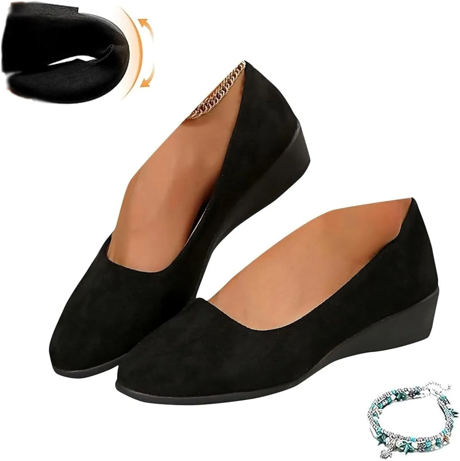 Comfortable, Lightweight, Anti-Slip, Breathable Orthopedic Flat Shoes for Women Elegant Suede Low Heel Wedge Shoes