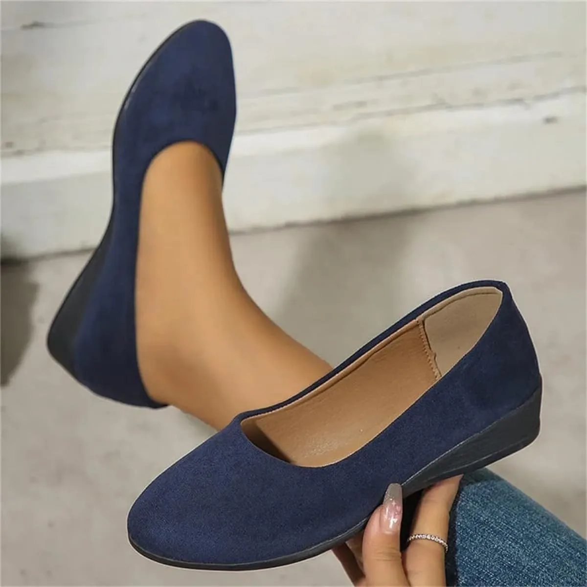 Comfortable, Lightweight, Anti-Slip, Breathable Orthopedic Flat Shoes for Women Elegant Suede Low Heel Wedge Shoes