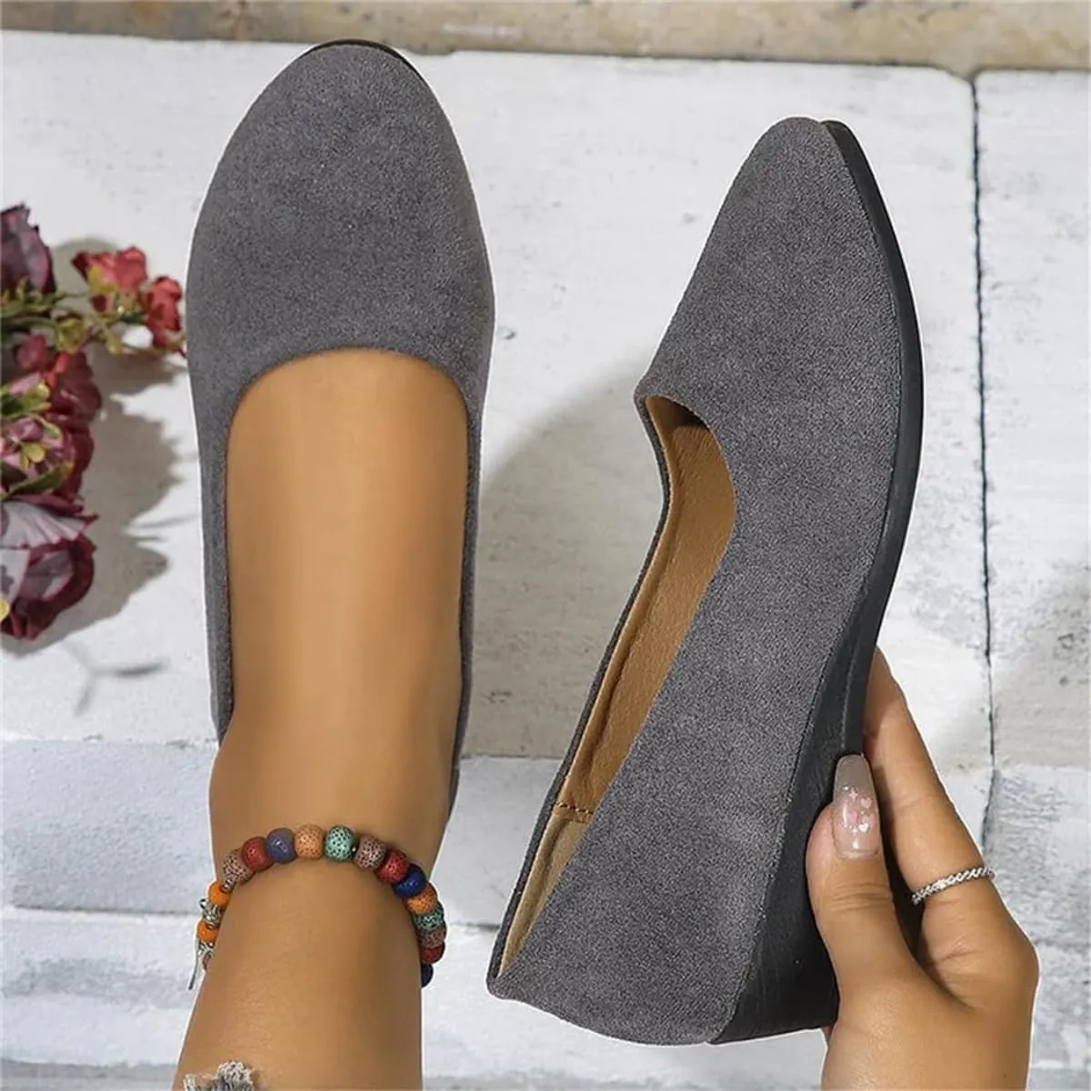Comfortable, Lightweight, Anti-Slip, Breathable Orthopedic Flat Shoes for Women Elegant Suede Low Heel Wedge Shoes