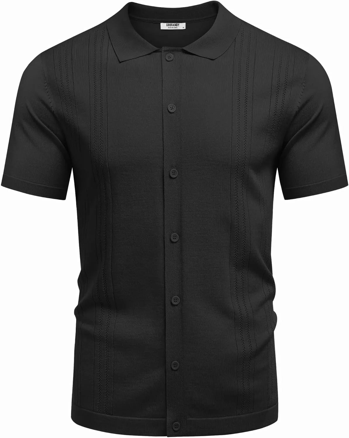 COOFANDY Men's Knit Button Down Shirt Short Sleeve Cuban Guayabera Shirts Casual Textured Polo Summer Tops