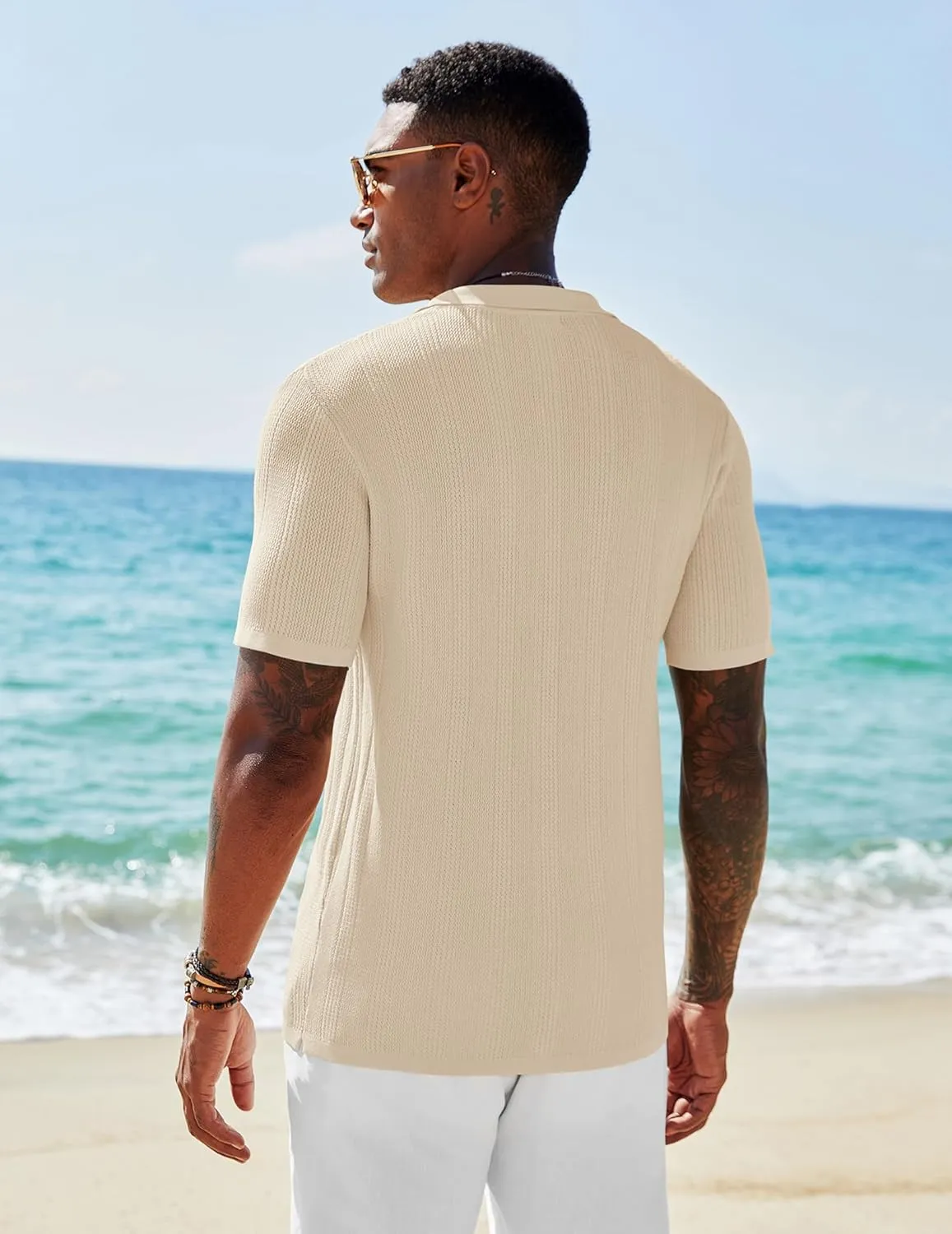 COOFANDY Men's Short Sleeve Knit Shirts Casual Button Down Polo Shirt Fashion Summer Beach Tops