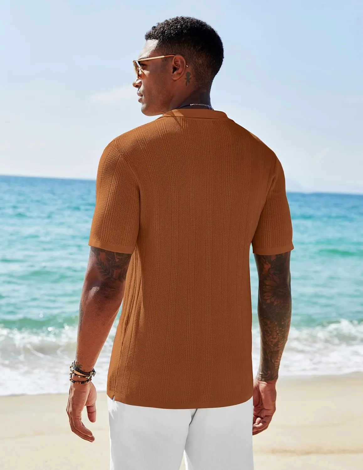 COOFANDY Men's Short Sleeve Knit Shirts Casual Button Down Polo Shirt Fashion Summer Beach Tops