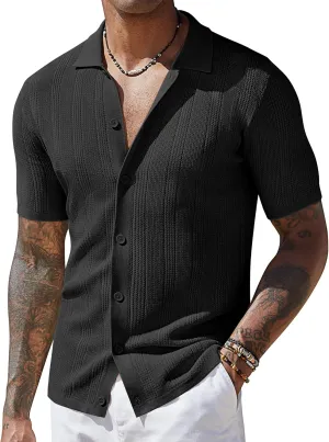 COOFANDY Men's Short Sleeve Knit Shirts Casual Button Down Polo Shirt Fashion Summer Beach Tops