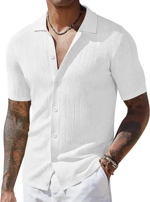 COOFANDY Men's Short Sleeve Knit Shirts Casual Button Down Polo Shirt Fashion Summer Beach Tops