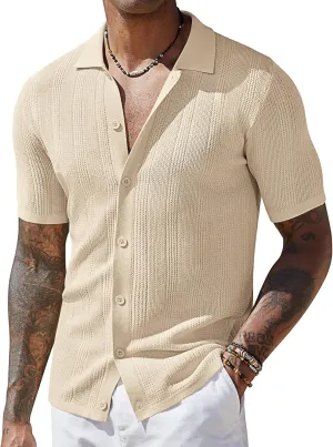 COOFANDY Men's Short Sleeve Knit Shirts Casual Button Down Polo Shirt Fashion Summer Beach Tops