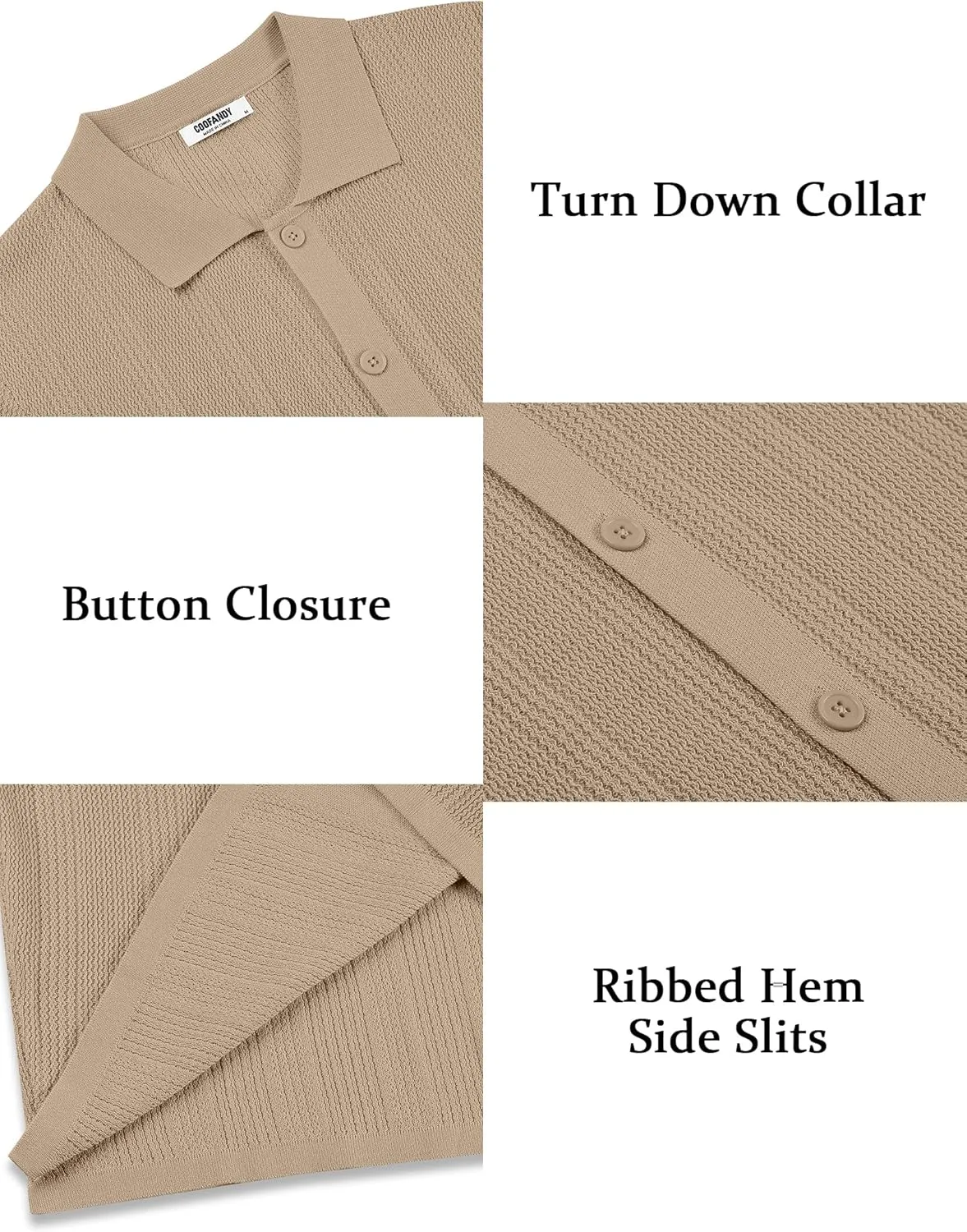 COOFANDY Men's Short Sleeve Knit Shirts Casual Button Down Polo Shirt Fashion Summer Beach Tops