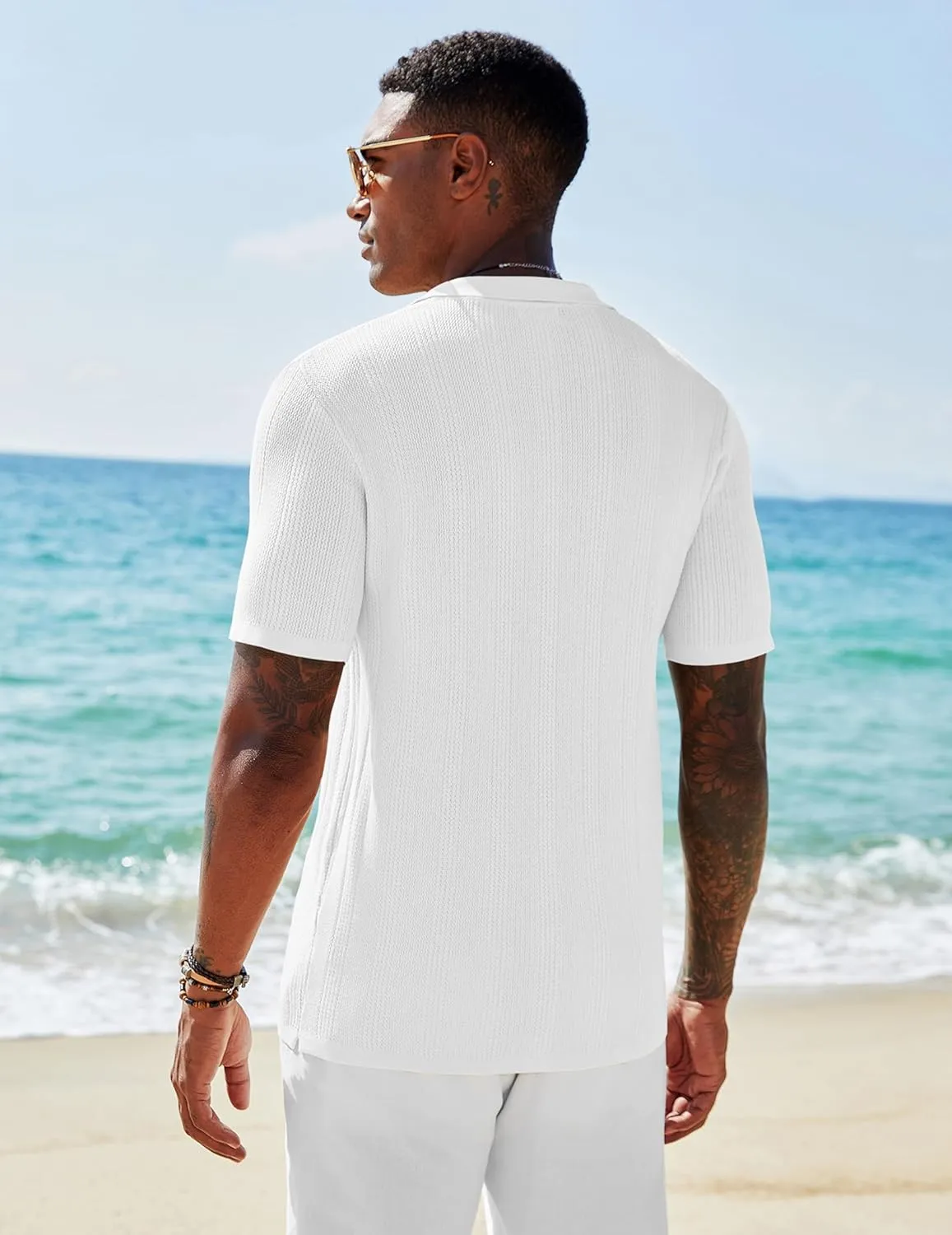 COOFANDY Men's Short Sleeve Knit Shirts Casual Button Down Polo Shirt Fashion Summer Beach Tops