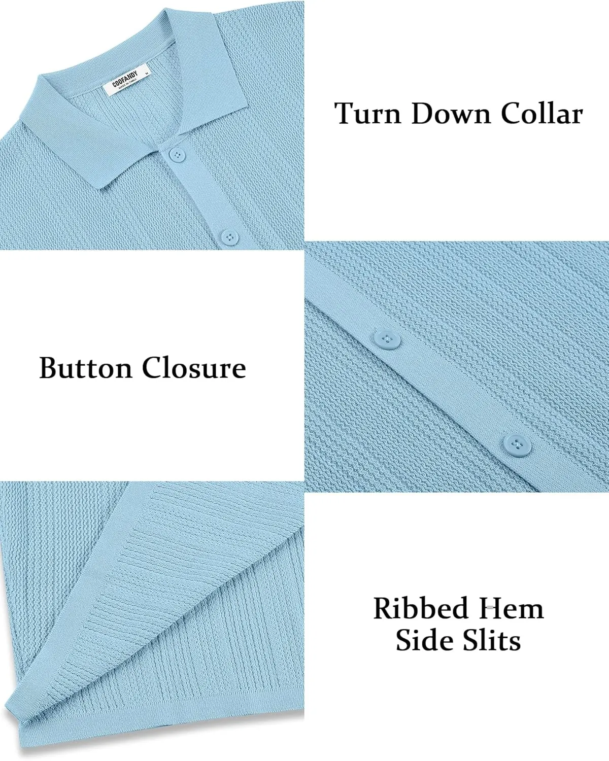 COOFANDY Men's Short Sleeve Knit Shirts Casual Button Down Polo Shirt Fashion Summer Beach Tops