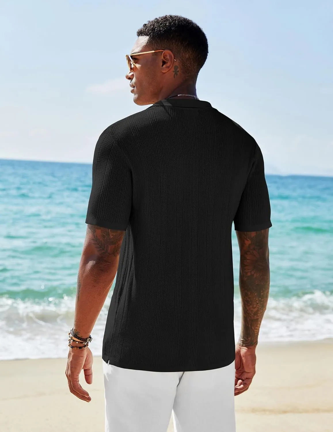COOFANDY Men's Short Sleeve Knit Shirts Casual Button Down Polo Shirt Fashion Summer Beach Tops