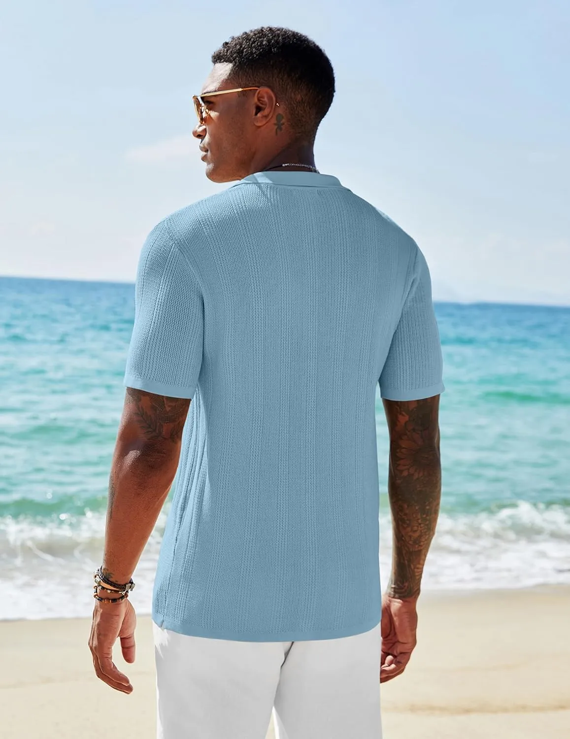 COOFANDY Men's Short Sleeve Knit Shirts Casual Button Down Polo Shirt Fashion Summer Beach Tops