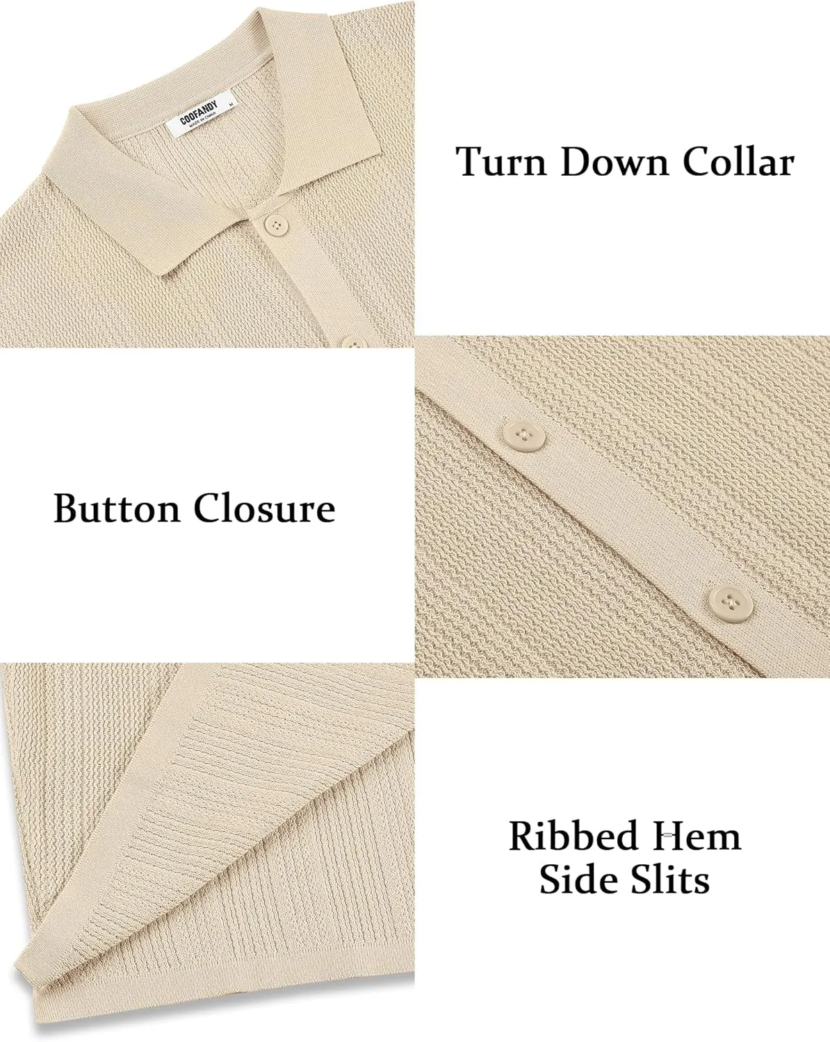 COOFANDY Men's Short Sleeve Knit Shirts Casual Button Down Polo Shirt Fashion Summer Beach Tops