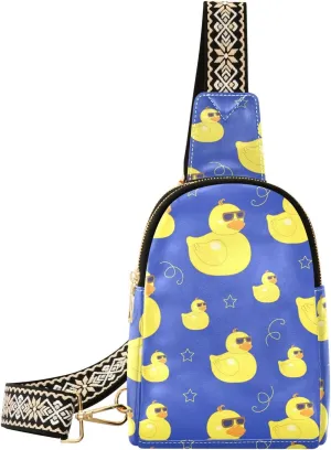 Cool Duck in Sunglasses Fanny Pack Crossbody PC Leather Small Sling Bag for Women Doodle Fashion Waist Packs Chest Bag for Travel Sports Running Hiking