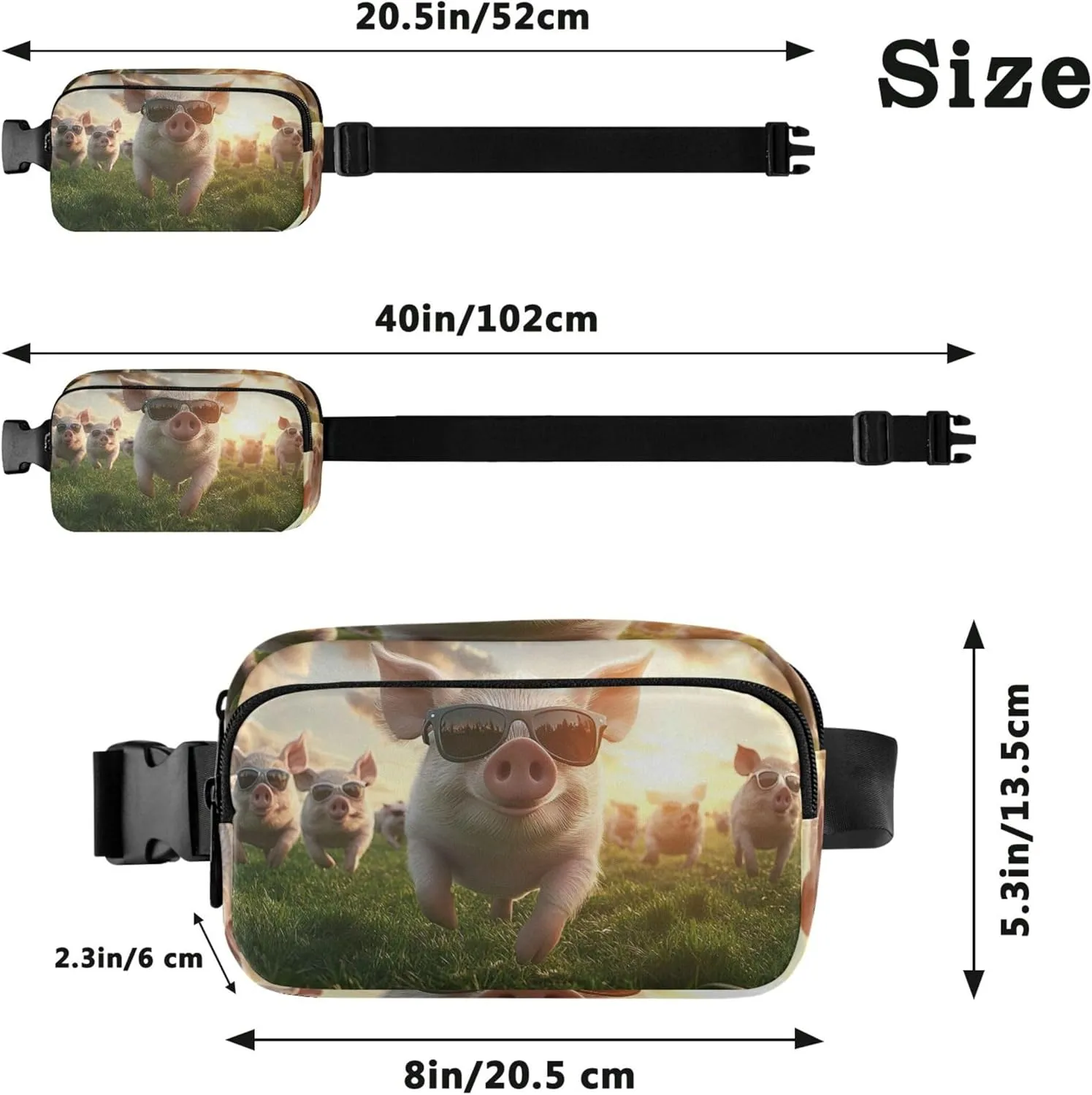 Cool Pigs Wear Sunglasses Women Fanny Pack Belt Bag Hip Pouch Waterproof Fashion Travel Waist Pouch
