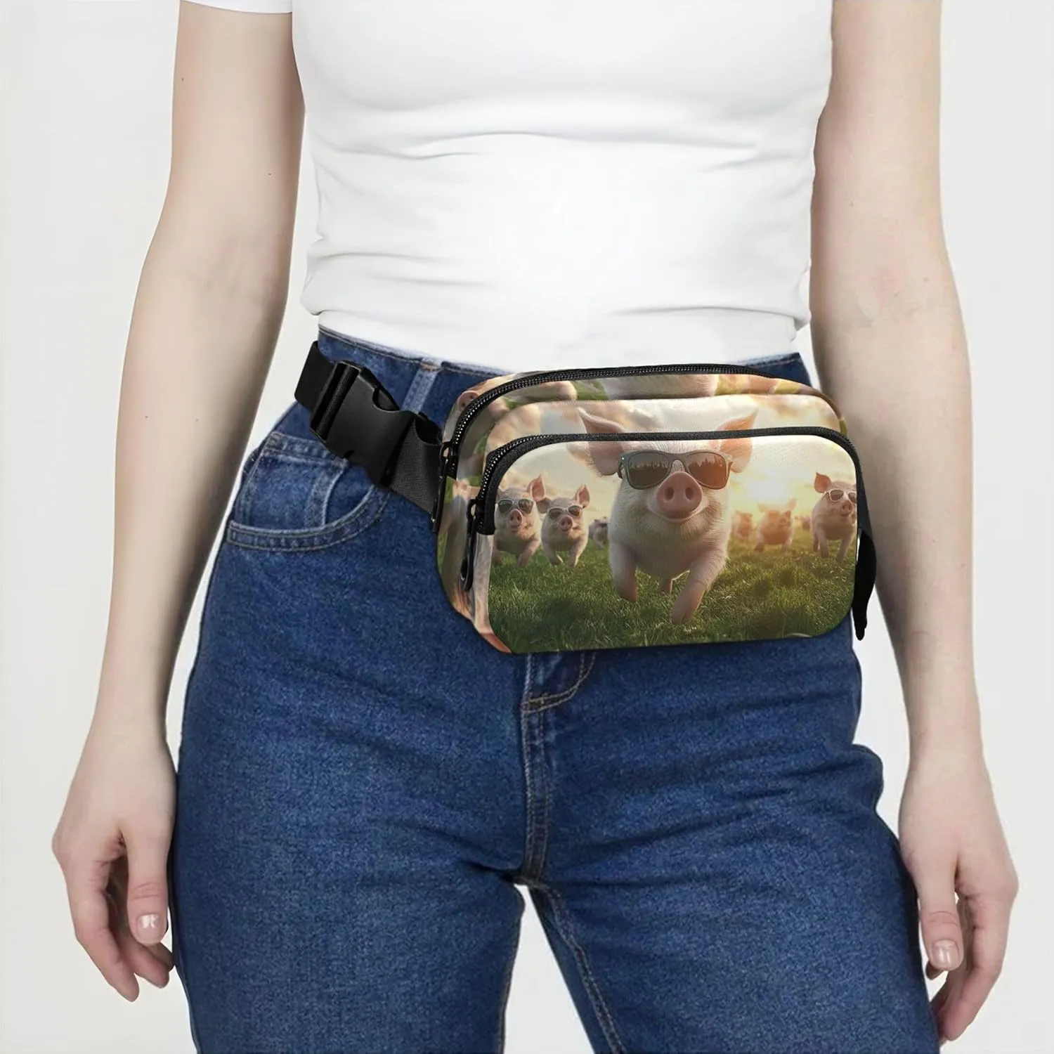 Cool Pigs Wear Sunglasses Women Fanny Pack Belt Bag Hip Pouch Waterproof Fashion Travel Waist Pouch