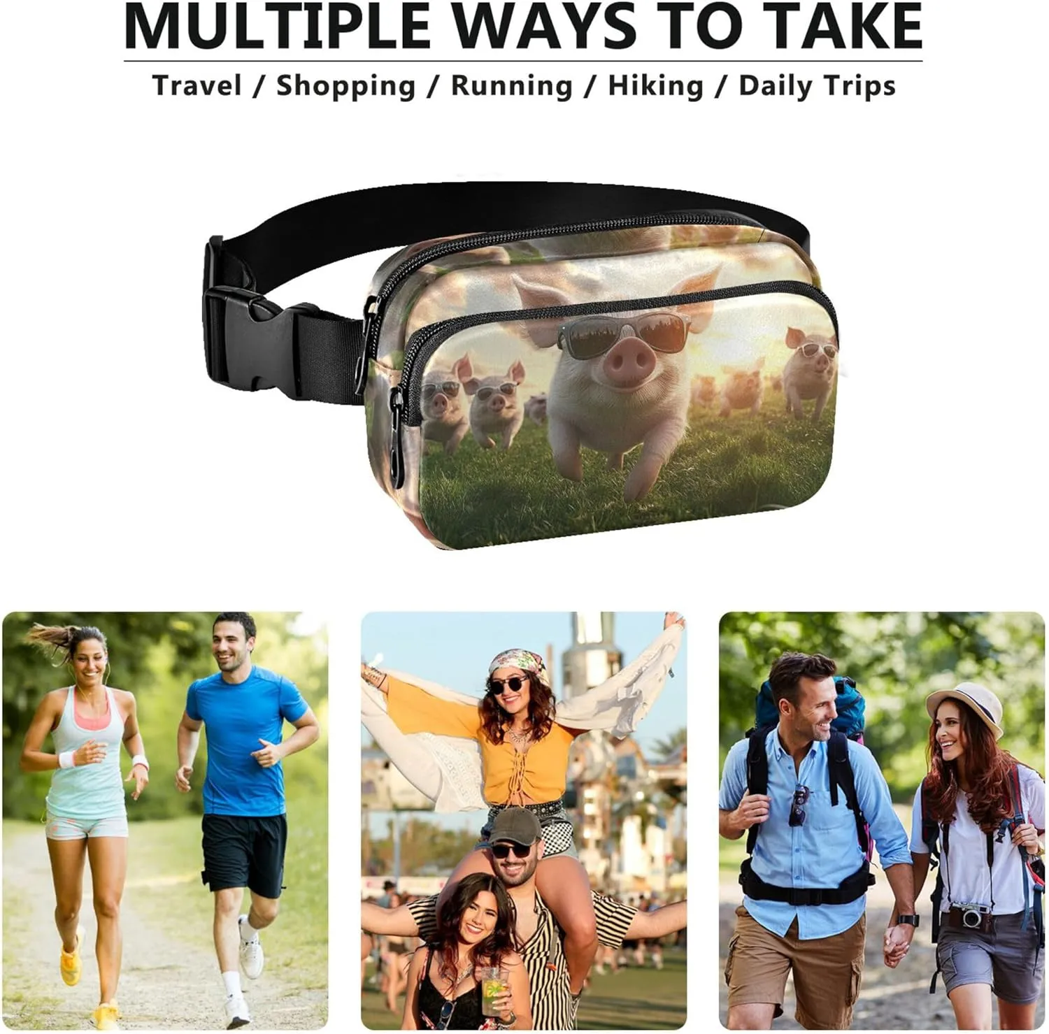 Cool Pigs Wear Sunglasses Women Fanny Pack Belt Bag Hip Pouch Waterproof Fashion Travel Waist Pouch