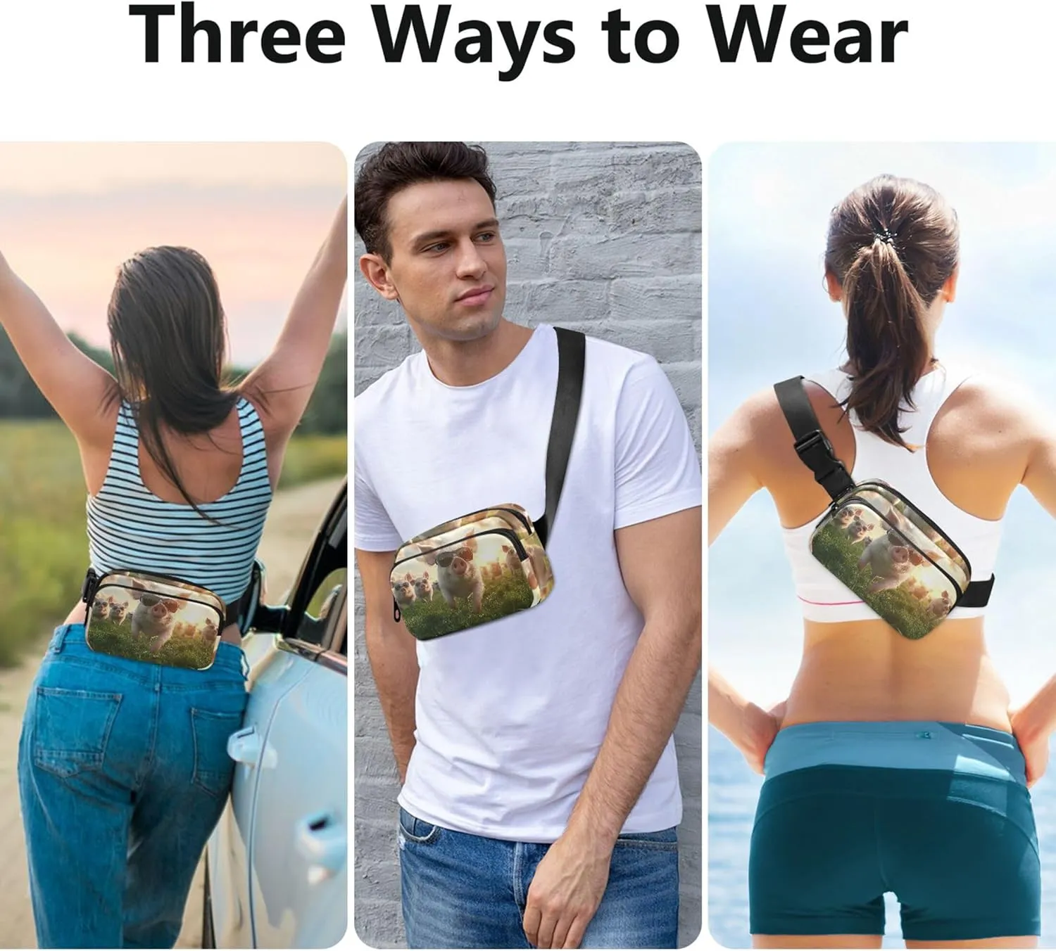 Cool Pigs Wear Sunglasses Women Fanny Pack Belt Bag Hip Pouch Waterproof Fashion Travel Waist Pouch