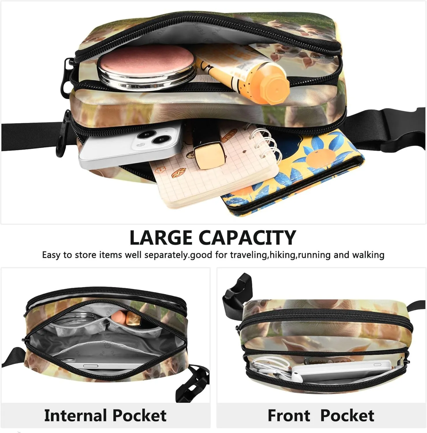 Cool Pigs Wear Sunglasses Women Fanny Pack Belt Bag Hip Pouch Waterproof Fashion Travel Waist Pouch