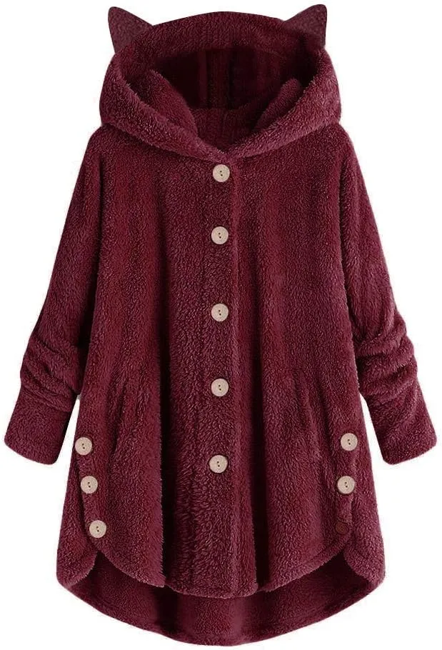 COTECRAM Winter Coats for Women 2023 Fashion Plus Size Sharpa Jacke Button Down Fleece Jacket Fuzzy Warm Hoodie Outwear