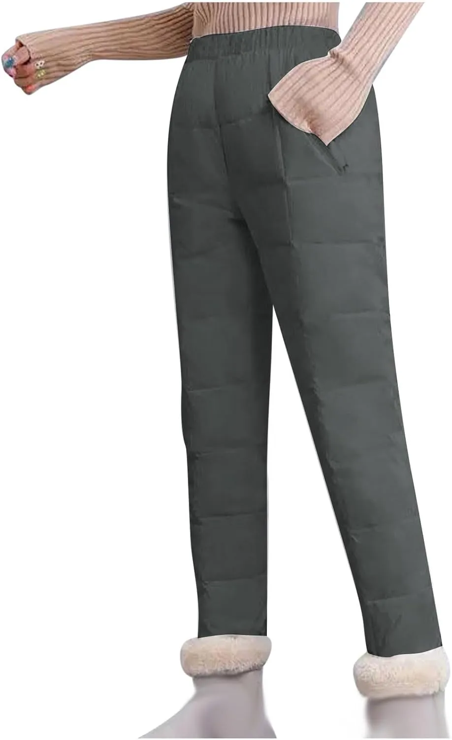 Cotton Pants for Women Fleece Lined Down Pants Elastic High Waist Quilted Sweatpants 2024 Winter Thick Plush Trousers