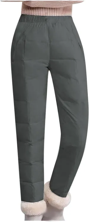Cotton Pants for Women Fleece Lined Down Pants Elastic High Waist Quilted Sweatpants 2024 Winter Thick Plush Trousers