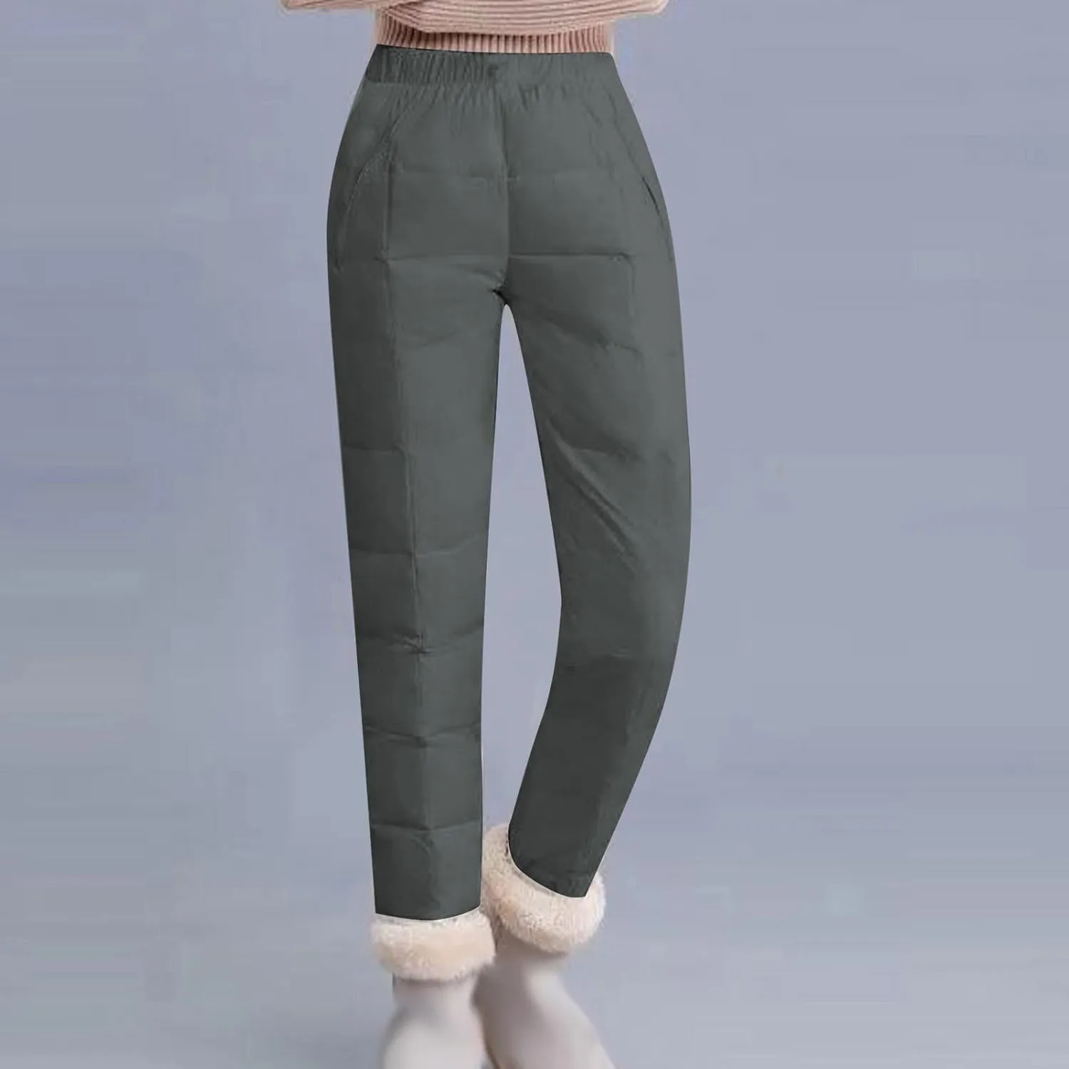 Cotton Pants for Women Fleece Lined Down Pants Elastic High Waist Quilted Sweatpants 2024 Winter Thick Plush Trousers